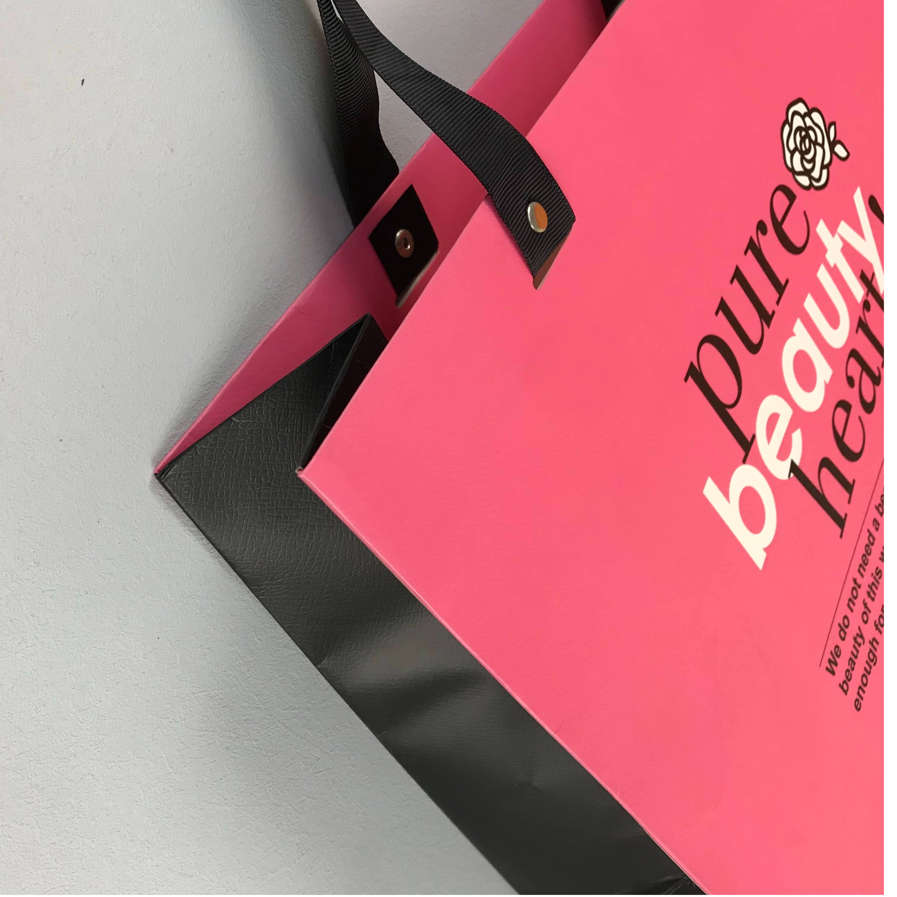أكياس ورقية مخصصة مع شعار | حقيبة بقالة قابلة لإعادة الاستخدام الهدايا الوردية مع مقابض لمتجر التسوق