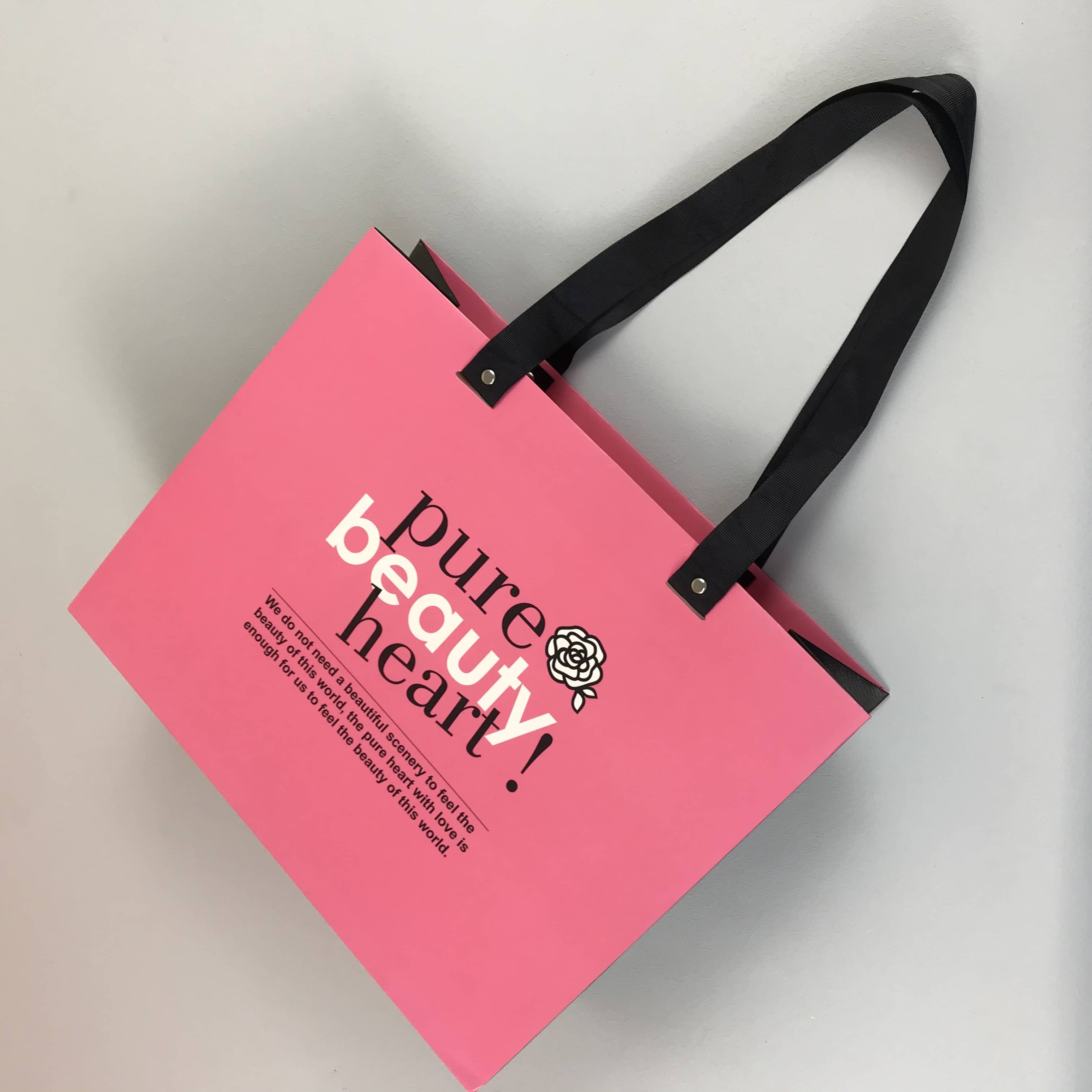 أكياس ورقية مخصصة مع شعار | حقيبة بقالة قابلة لإعادة الاستخدام الهدايا الوردية مع مقابض لمتجر التسوق