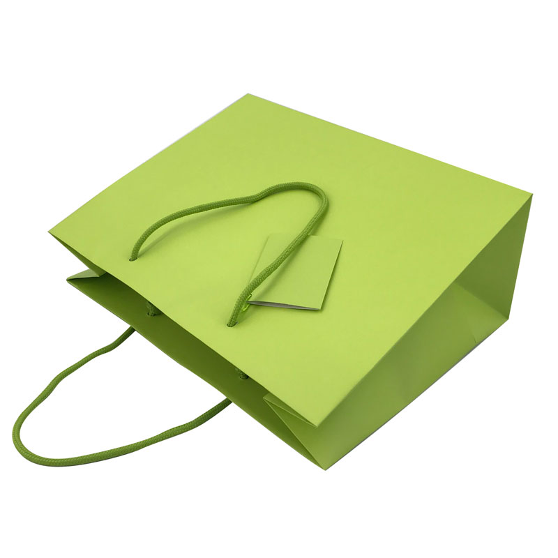 حقيبة تسوق ورقية خضراء فريدة من نوعها مع شعار مطبوع
