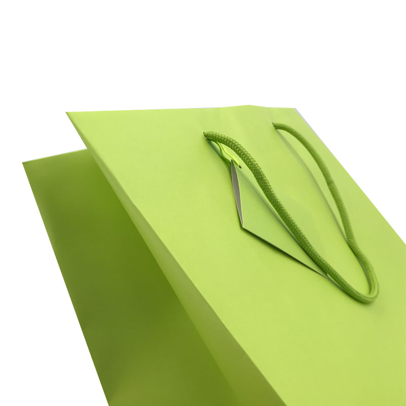 حقيبة تسوق ورقية خضراء فريدة من نوعها مع شعار مطبوع