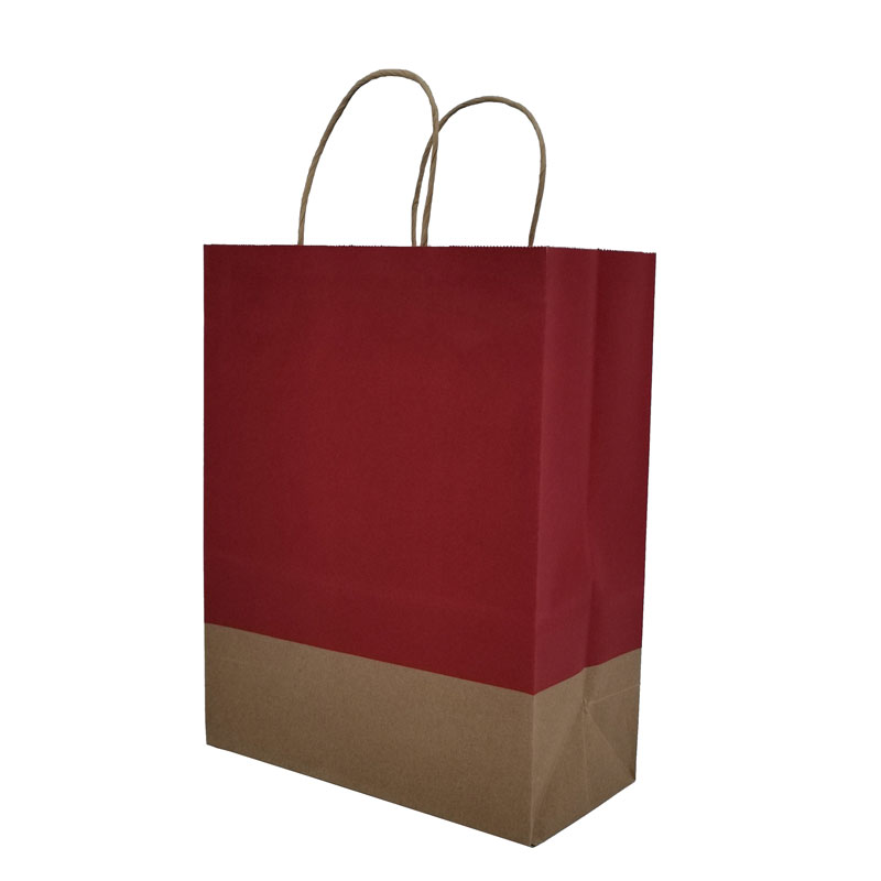كيس ورق كرافت أحمر قابل لإعادة الاستخدام للتسوق بمقبض